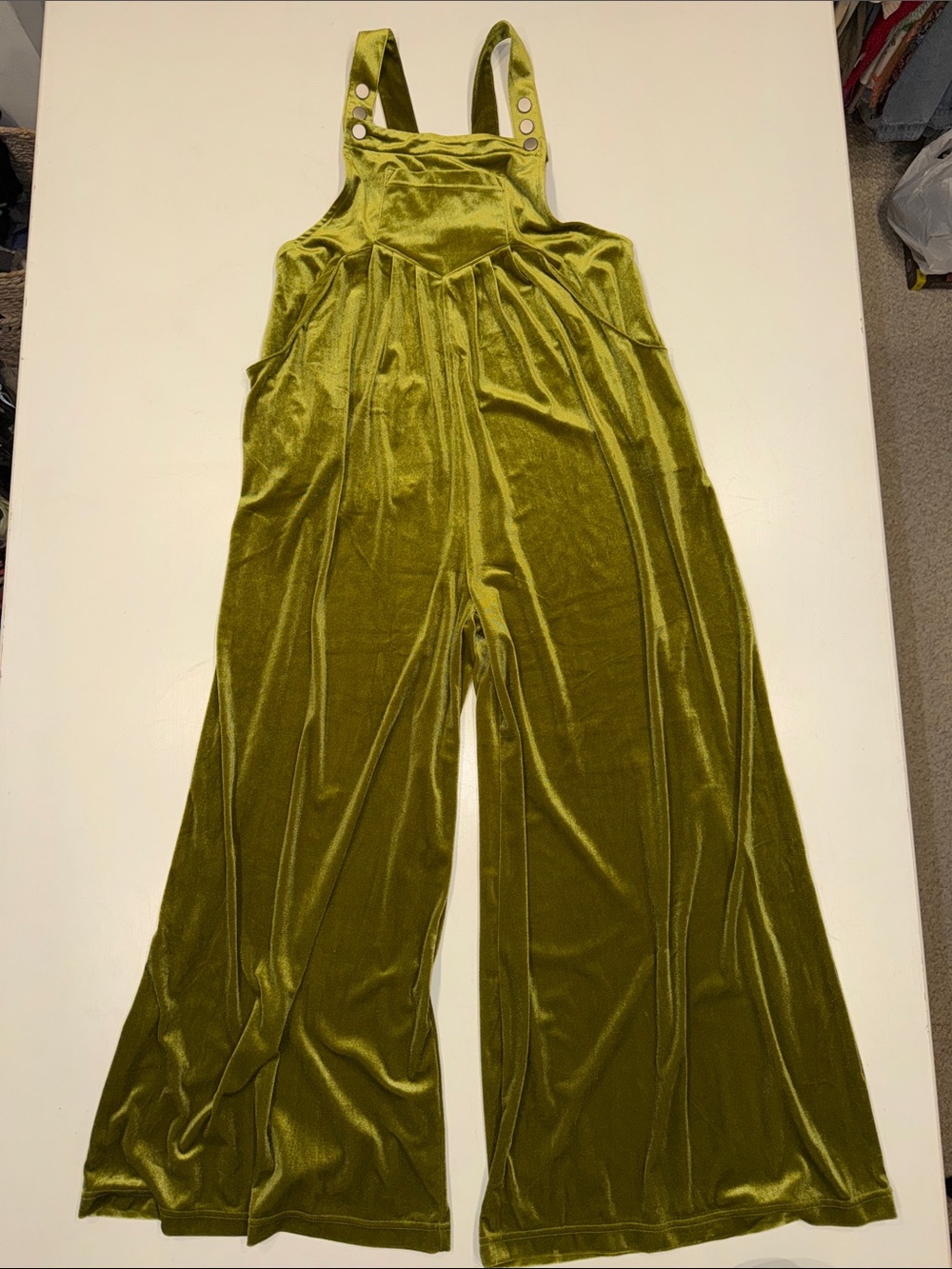 BiBi Olive Velvet Wide-Leg Overalls Jumpsuit